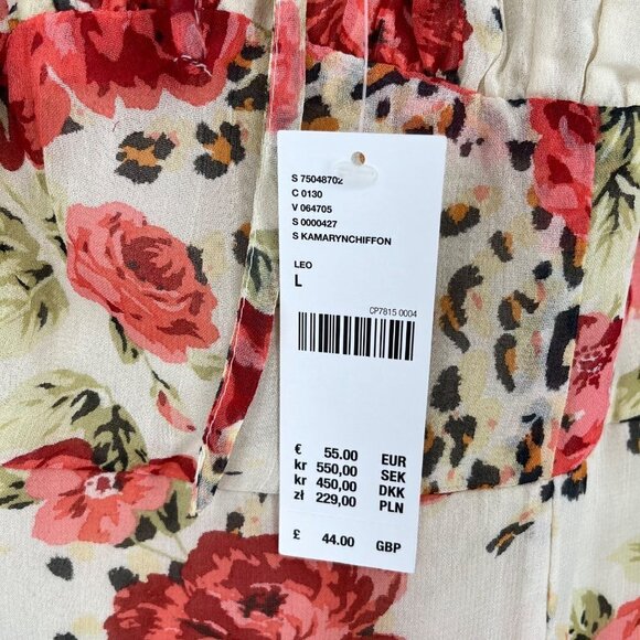 Urban Outfitters Women Kamaryn Mini Dress Size L Floral Red Cream Ruched Y2K NEW - Picture 8 of 14